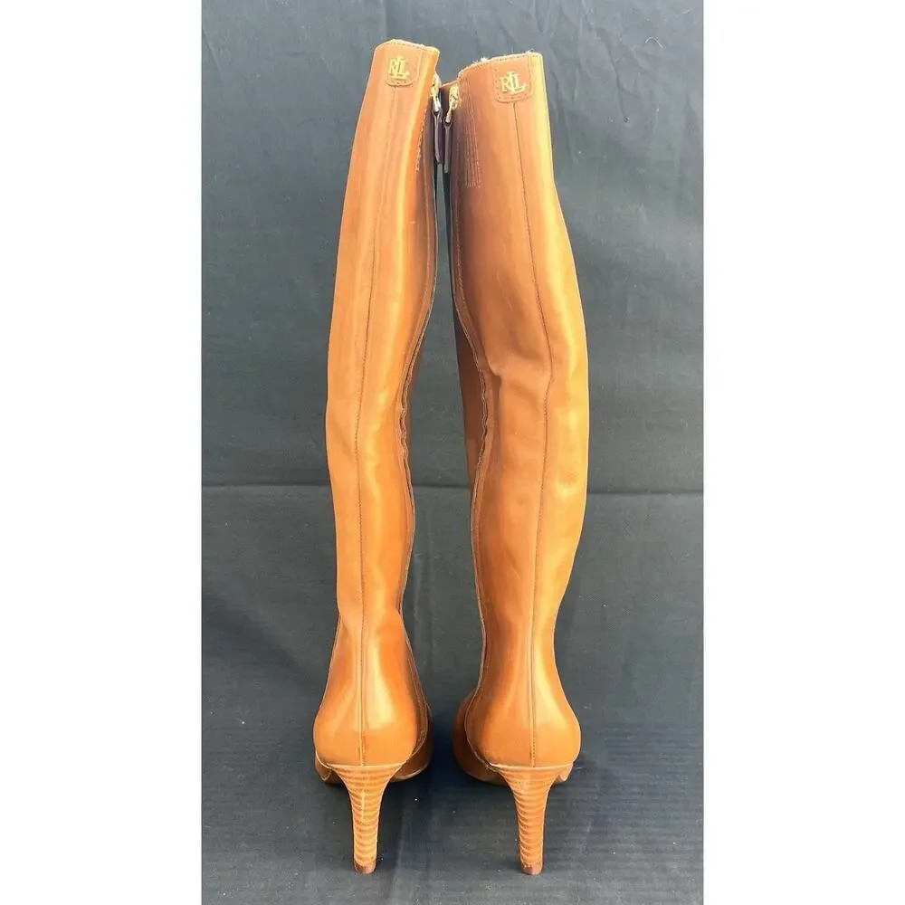 LAUREN RALPH LAUREN Caelynn Burnished Riding Leather Boots Women's Size 7.5 US